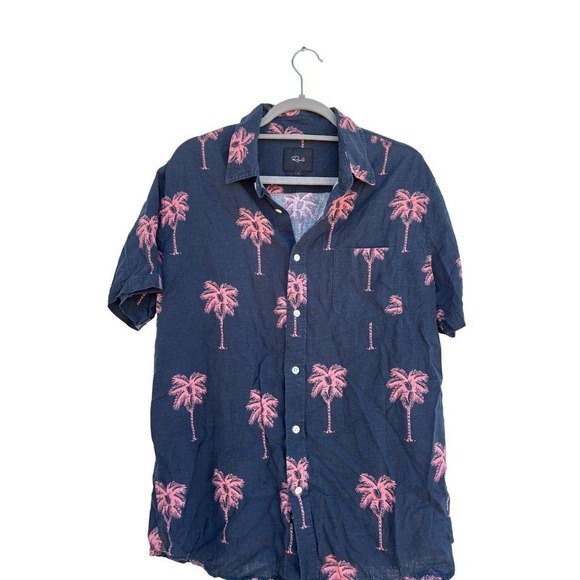 Rails‎ Mens Large Button Down Shirt Pink Palm Tree Print Short Sleeve, Sz L - Picture 1 of 7